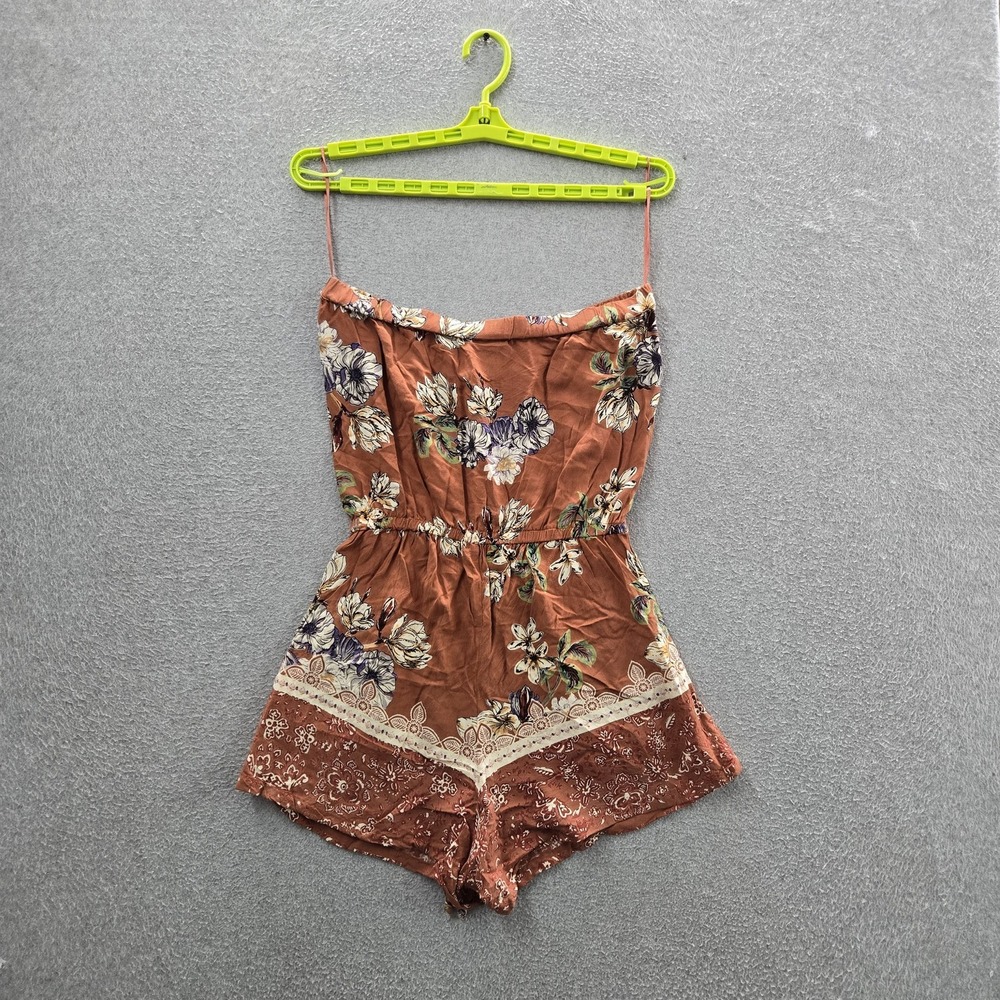 Angie Women Romper Brown Floral Boho Strapless Tube Top Sleeveless